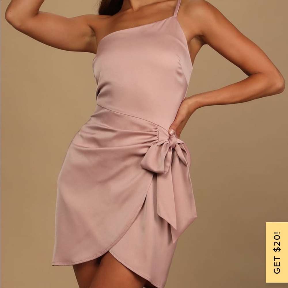 Meant to be together dusty pink satin one shoulder mini dress
